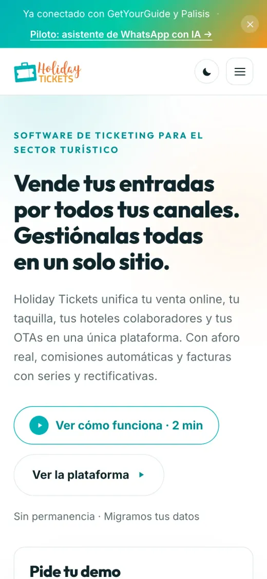 Web comercial de Holiday Tickets en el móvil