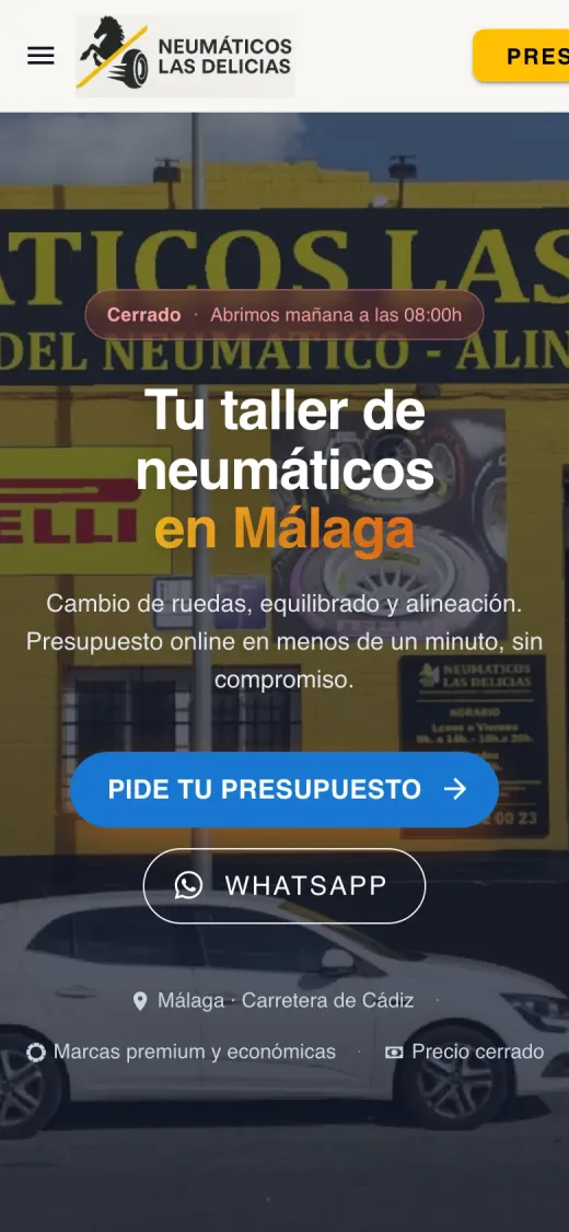 Web de Neumáticos Las Delicias en el móvil