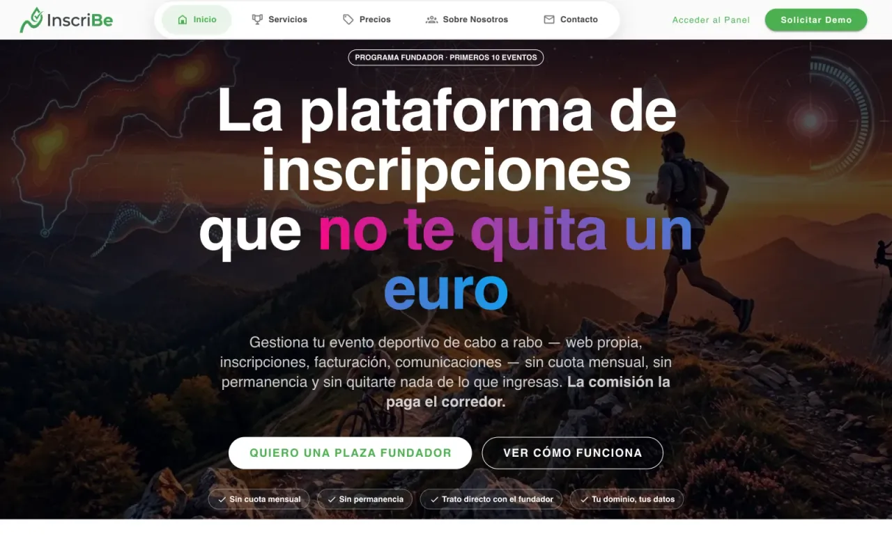 Web de InscriBe: la plataforma de inscripciones que no te quita un euro